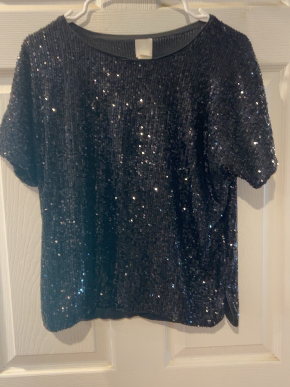 H&M Black Sequin Short Sleeve Party Top XS